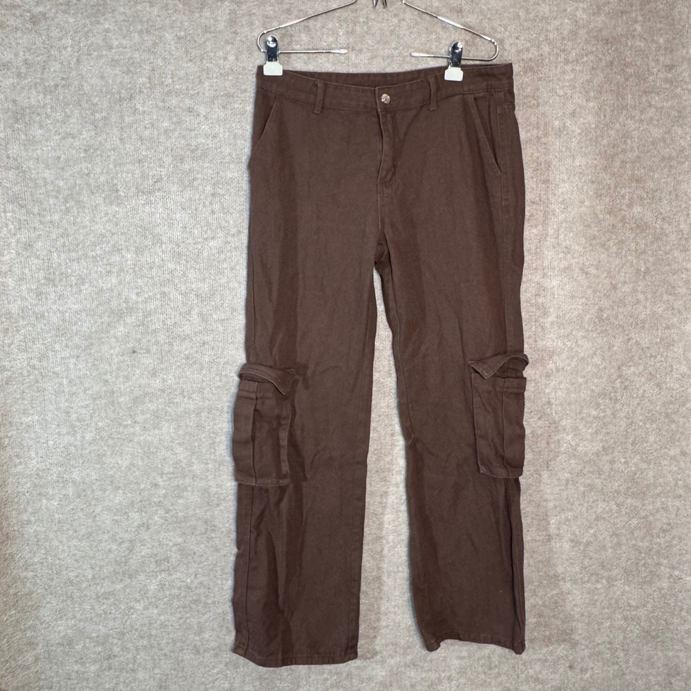 SHEIN Cargo Pants Women Large Brown Cotton Straight Leg Utility Gorpcore